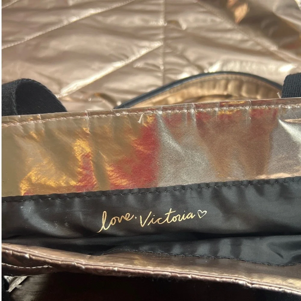 Victoria's‎ Secret Metallic Rose Gold Quilted Tote Bag Glam Shopper Carryall Y2K